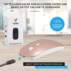 YONO Draadloze Muis met Bluetooth - Oplaadbaar - Geschikt voor Laptop, PC en Mac - Rose Gold