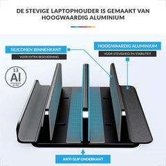 YONO Aluminium Laptop Standaard Verticaal XL – Verticale Houder voor Bureau / Tablet / Telefoon / Macbook - Zwart
