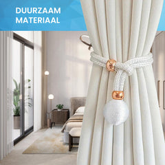 YONO Luxe Gordijn Houder - Gordijn Embrasse Modern - Gordijnbinder Touw - 2 Stuks - Wit