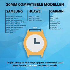 YONO Special Sport Bandje 20mm - Horlogebandje geschikt voor Samsung Galaxy Watch 7/6/5 / Pro / 4 / 3 / Active 2 - Polar Ignite / Unite – Huawei - Bouquet