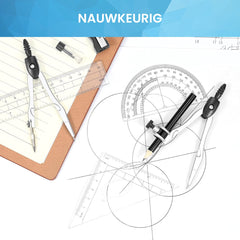 YONO Wiskunde School Set 10in1 - Passer / Geodriehoek / Liniaal / Potlood - Schoolspullen Middelbare - Zwart