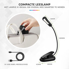 YONO Leeslampje voor Boek - Leeslamp Slaapkamer met Dimfunctie – Klemlamp – Bedlamp – Zwart