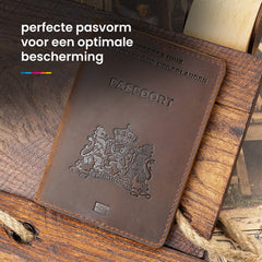 YONO Paspoort Hoesje Nederland Leer - Houder Cover Mapje - Bruin