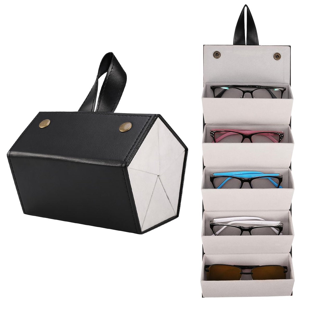 YONO Brillenkoker Hard Case voor Onderweg - Brillendoos Opbergbox tot 5 Brillen - Etui Opbergsysteem - Zwart