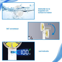 YONO Handventilator - Draagbare Ventilator Oplaadbaar - Tafelventilator Draadloos - Mini Fan - 6 Standen - Wit