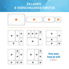 YONO Lade Organizer Bakjes - Opbergsysteem Verdeler Multifunctioneel - Keuken - Make Up Lades - Badkamer - Bureau - Gereedschap - Transparant - 25 stuks