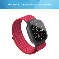 YONO Nylon Velcro Bandje geschikt voor Fitbit Versa 4 / Sense 2 - Rood
