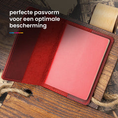 YONO Paspoort Hoesje Nederland Leer - Houder Cover Mapje - Donkerrood