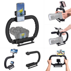 YONO Stabilisator Statief Handheld voor Camera en Accessoires - Professionele Stabilizer Handheld Beugel geschikt voor Actioncam / Smartphone / Videorecorder / Vlog / Youtube / Tiktok / Lamp / Microfoon - Zwart