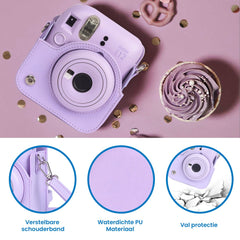 YONO Accessoires Set geschikt voor Fujifilm Instax Mini 12 - Camera Tas met Draagriem - Hoesje en Fotoalbum - Lila Paars