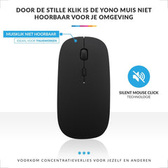 YONO Draadloze Muis met Bluetooth - Oplaadbaar - Geschikt voor Laptop, PC en Mac - Zwart