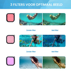 YONO Duik Accessoires Set geschikt voor GoPro Hero 12/11/10/9 - Behuizing Case Waterdicht / Filters / Anti Fog Inserts - 7in1