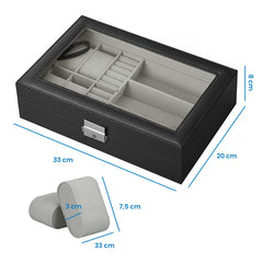 YONO Opbergbox voor Horloges / Brillen / Sieraden - Horloge Box - Zonnebrillen Doos - Organizer - Zwart