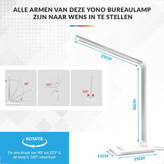 YONO Bureaulamp LED Dimbaar - met Draadloos Oplader en USB - Tafellamp met Stekker - Warm en Wit Licht - Zilver
