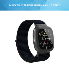 YONO Nylon Velcro Bandje geschikt voor Fitbit Versa 4 / Sense 2 - Zwart