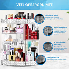 YONO Make Up Organizer Draaibaar Stand - Opbergsysteem voor Skincare / Parfum / Cosmetica / Lippenstift / Nagellak / Beauty Houder - 360° Roterend - Opbergdoos - Transparant