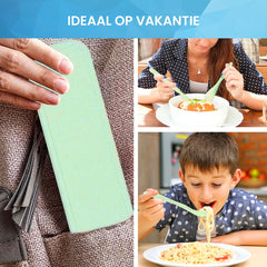 YONO Camping Bestek Set - Outdoor Eetgerei Meeneem Set - Reis Lepel, Vork en Mes - Lichtgroen