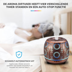 YONO Aroma Diffuser met LED verlichting - Verstuiver voor Etherische Olie - Geurverspreider - Vernevelaar - Brons Metaal - 500ML
