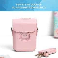 YONO Case geschikt voor Fujifilm Instax Mini Link 2 - Leren Hoesje met Draagriem - Tasje - Beschermhoes - Roze