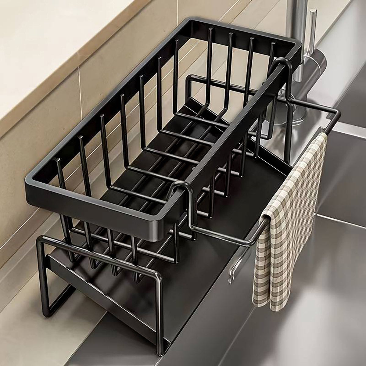 YONO Gootsteen Organizer voor Aanrecht en Keuken - Vaatdoek en Spons Houder - Zwart