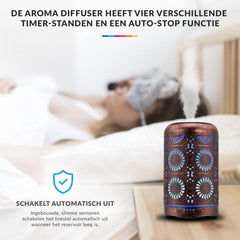 YONO Aroma Diffuser met LED Verlichting - Verstuiver voor Etherische Olie - Geurverspreider - Vernevelaar - Brons Metaal - 250ML