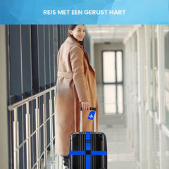 YONO Kofferriem met Kofferlabel - 2 Kofferband en 2 Bagagelabel - Dubbele Bagage Riem Verstelbaar - 4 Pack - Blauw
