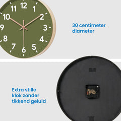 YONO Wandklok Modern - Stille Klok - 30 cm - Donkergroen