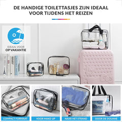 YONO Reis Doorzichtige Toilettas Set voor Toiletartikelen – Transparante Travel Organizer Bag 3-Pack