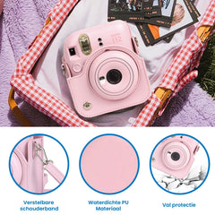 YONO Accessoires Set XL geschikt voor Fujifilm Instax Mini 12 - Camera Tas met Draagriem - Hoesje en Fotoalbum - Fotolijstjes - Filters - Stickers - Bloesem Roze