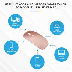 YONO Draadloze Muis met Bluetooth - Oplaadbaar - Geschikt voor Laptop, PC en Mac - Rose Gold