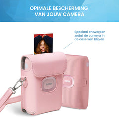 YONO Case geschikt voor Fujifilm Instax Mini Link 2 - Leren Hoesje met Draagriem - Tasje - Beschermhoes - Roze
