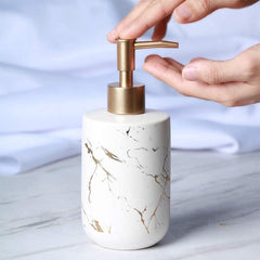 YONO Zeeppompje Vrijstaand Marmer Look - Zeepdispenser 400ml - Keramiek - Wit en Goud