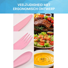 YONO Camping Bestek Set - Outdoor Eetgerei Meeneem Set - Reis Lepel, Vork en Mes - Roze