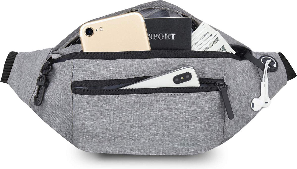 YONO Heuptas Large - Fanny Pack geschikt voor Reizen / Wandelen / Sport / Smartphone / Paspoort - Telefoontasje Crossbody - Heuptasje voor Dames en Heren - Buideltasje - Lichtgrijs