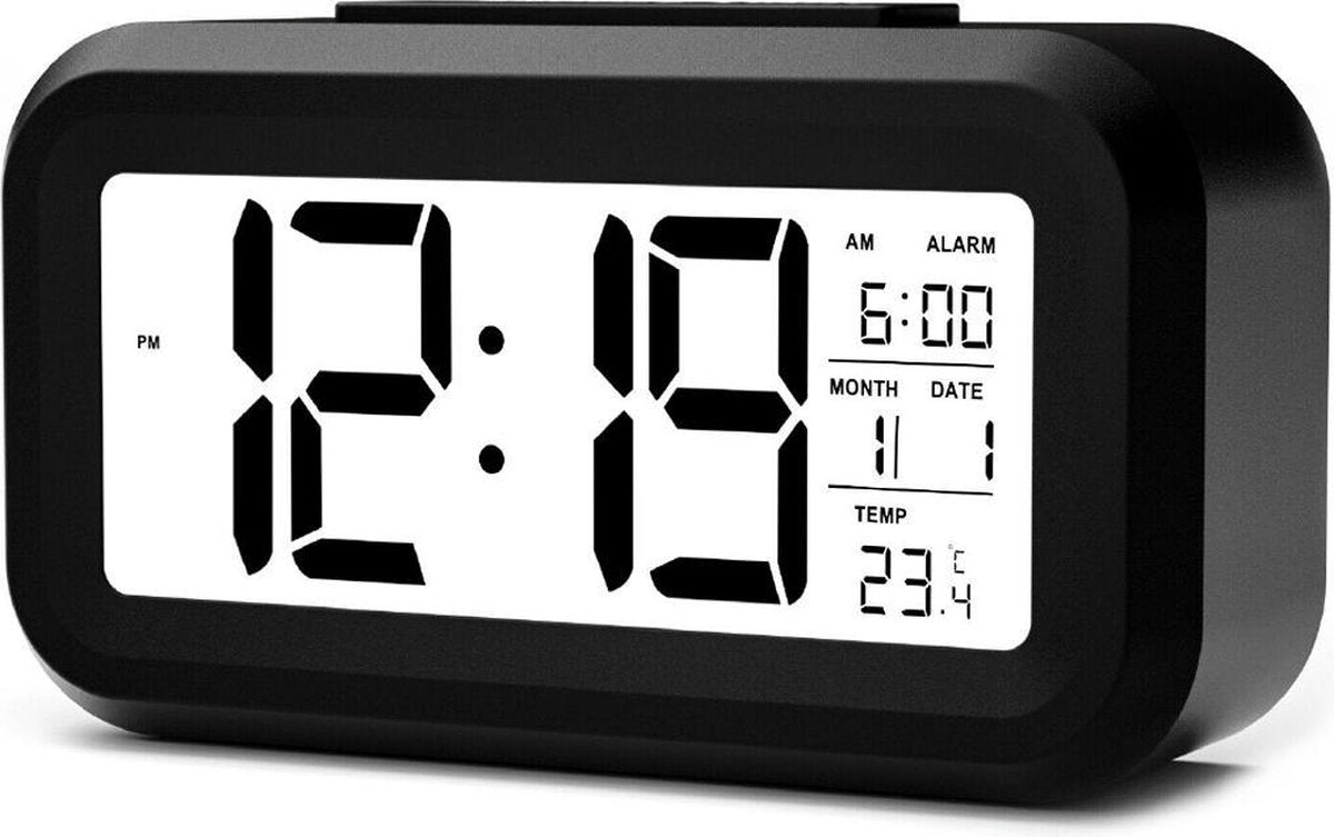 YONO Digitale Wekker - Alarm Klok met Temperatuur, Kalender en LED Verlichting - Zwart