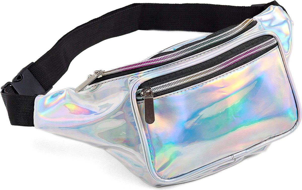 YONO Fanny Pack Holografisch - Heuptasje geschikt voor Festival / Reizen - Telefoontasje Crossbody - Buideltasje voor Dames en Heren - Zilver