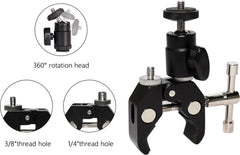 YONO Super Clamp Mount geschikt voor Camera - Klem Statief met Balhoofd, 1/4 en 3/8 Schroef Aansluiting - Zwart