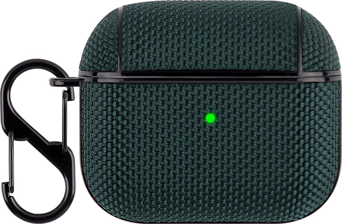 YONO Hoesje geschikt voor Apple Airpods 3 - Nylon Hard Case met Clip - Donkergroen