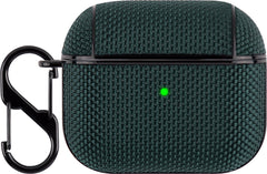 YONO Hoesje geschikt voor Apple Airpods 3 - Nylon Hard Case met Clip - Donkergroen