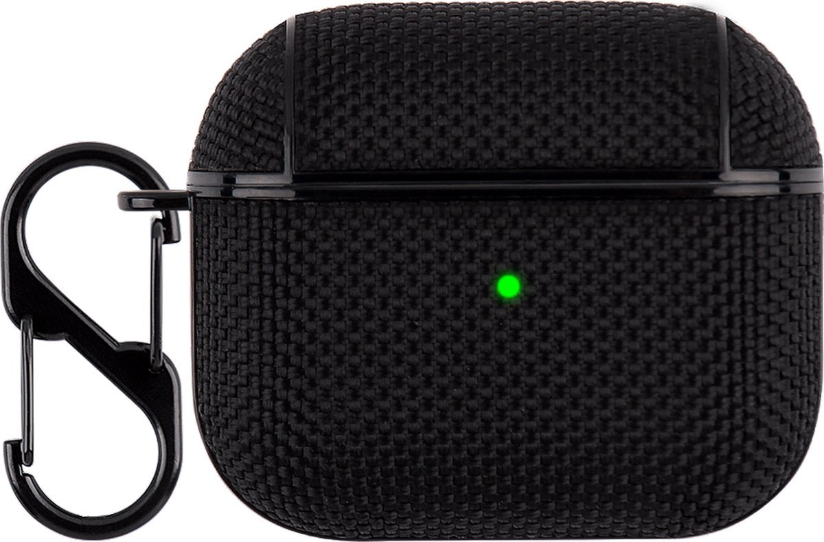 YONO Hoesje geschikt voor Apple Airpods 3 - Nylon Hard Case met Clip - Zwart
