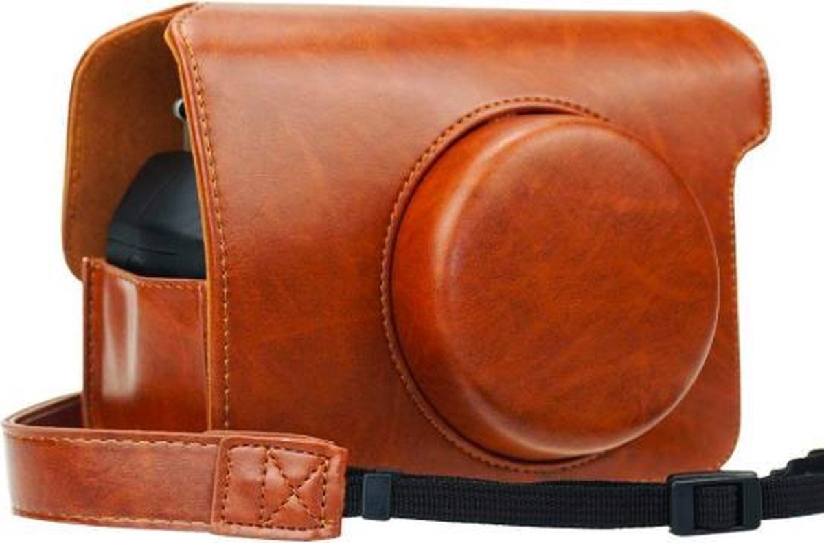YONO Vintage Hoesje geschikt voor Fujifilm Instax Wide 300 - Case met Draagriem – Bruin