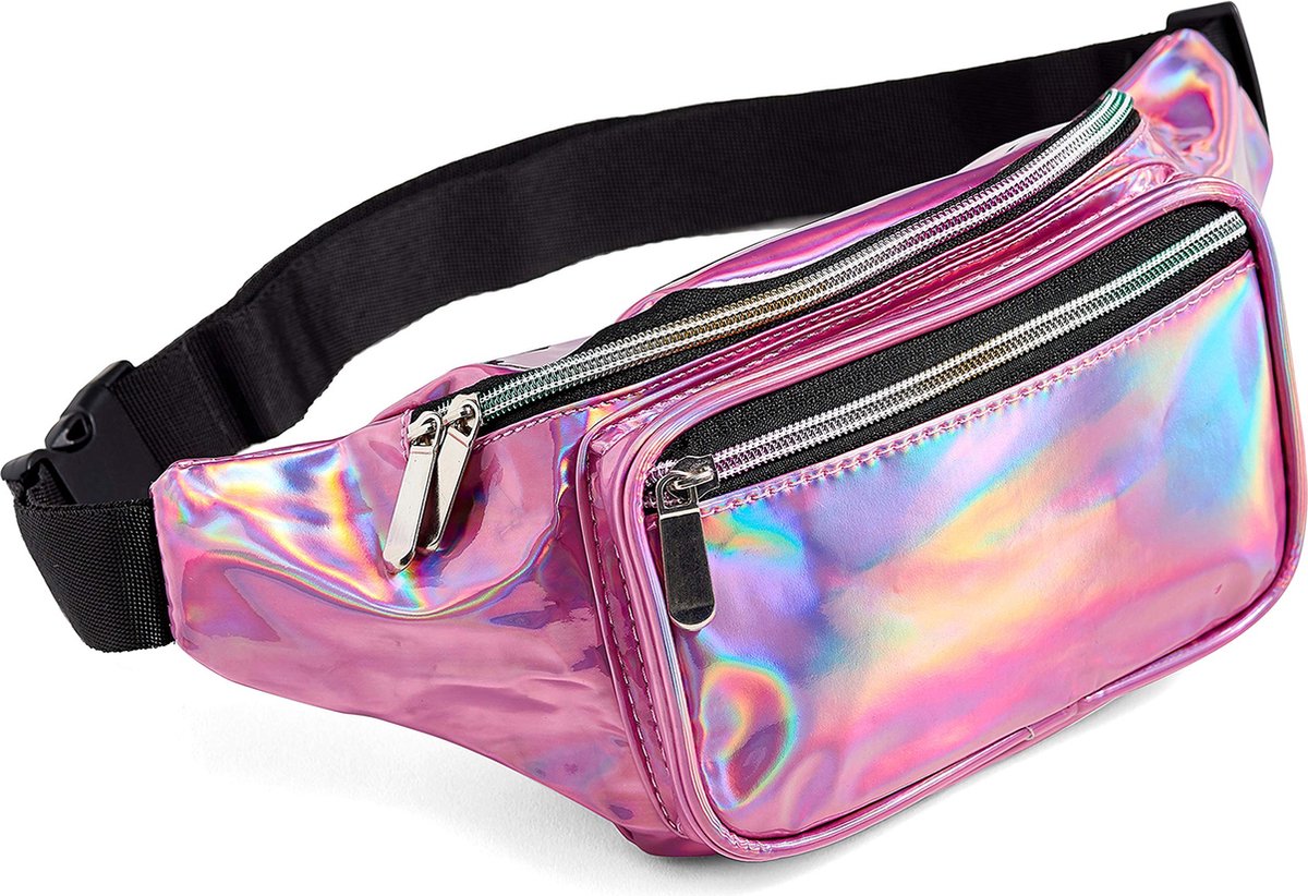 YONO Fanny Pack Holografisch - Heuptasje geschikt voor Festival / Reizen - Telefoontasje Crossbody - Buideltasje voor Dames en Heren - Roze