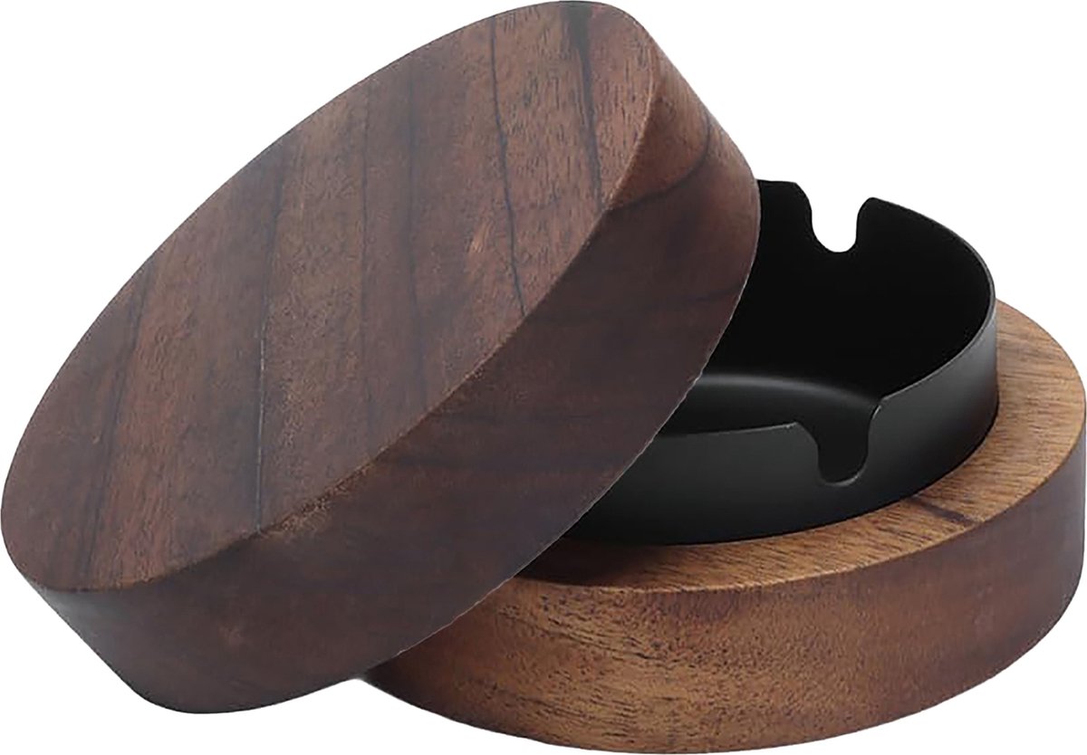 YONO Design Asbak met Deksel - Voor Binnen en Buiten - Hout en Metaal
