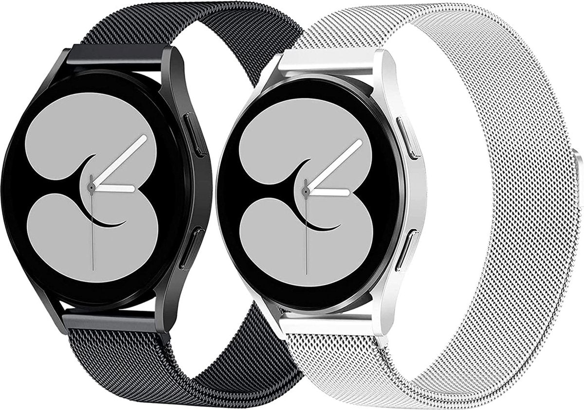 YONO Milanees Bandjes geschikt voor Samsung Galaxy Watch 6/5/4 - Zwart en Zilver - 2 Stuks