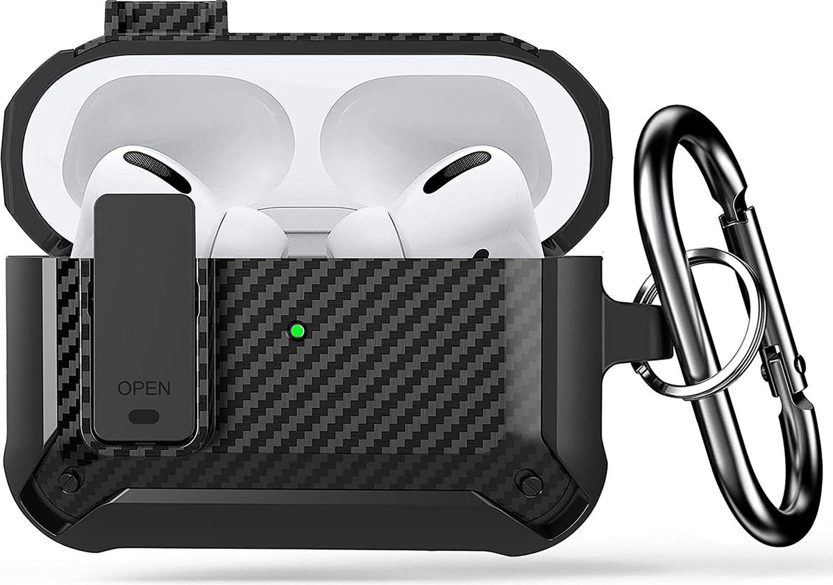 YONO Hoesje geschikt voor Airpods Pro 1 / 2 - Armor Case met Lock - Carbon