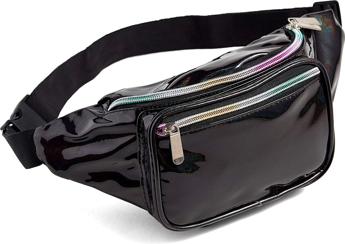 YONO Fanny Pack Holografisch - Heuptasje geschikt voor Festival / Reizen - Telefoontasje Crossbody - Buideltasje voor Dames en Heren - Zwart