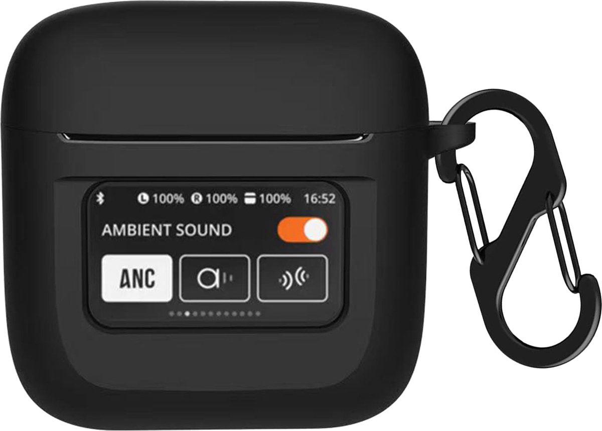 YONO Soft Case geschikt voor JBL Tour Pro 2 - Siliconen Draadloze Oordopjes Hoesje met Clip - Zwart