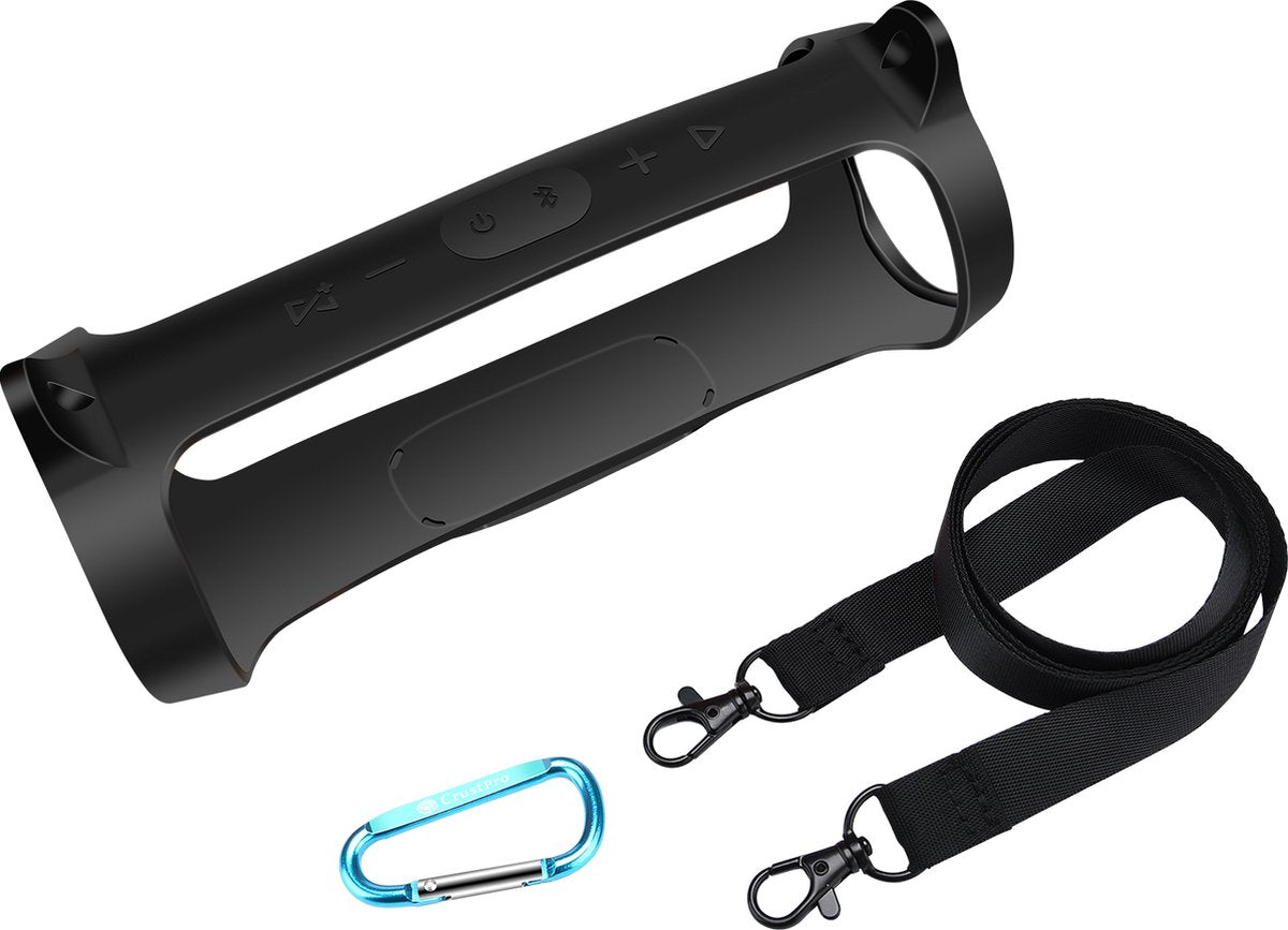 YONO Siliconen Hoes geschikt voor JBL Charge 4 - Case met Draagriem en Clip - Beschermhoes - Zwart