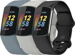 YONO Siliconen Bandjes geschikt voor Fitbit Charge 5 / 6 - 3-Pack - Leisteen – Grijs – Zwart - Small