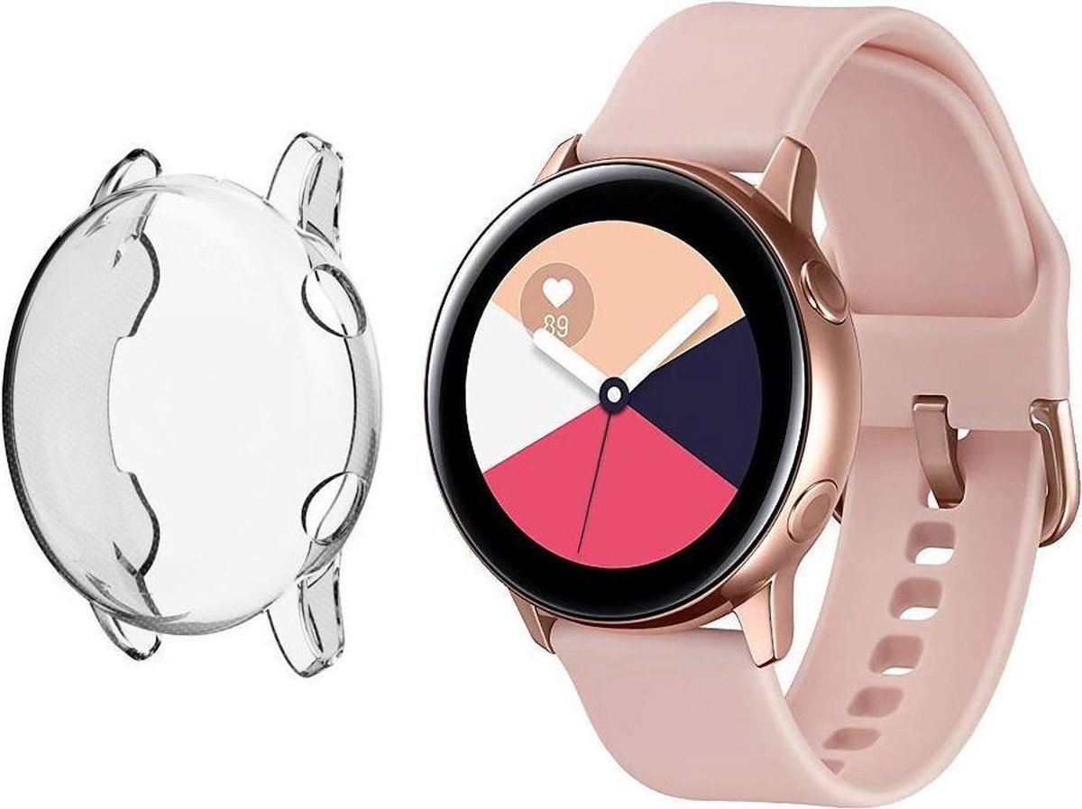 YONO Full Cover Bumper geschikt voor Samsung Galaxy Watch Active 2 40mm – Siliconen Case Screenprotector Hoesje – Transparant